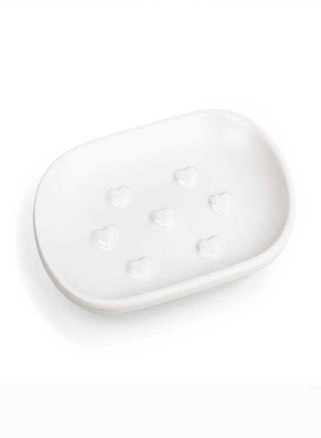 HILLSPRING Ceramic Soap Dish with Heart Bump Design, Keeps Bar Soap Elevated and Dry, Decorative Bar Soap Holder for Bathroom, Kitchen Sink, Vanity, Matte White, 5"x3.5" - Image 1