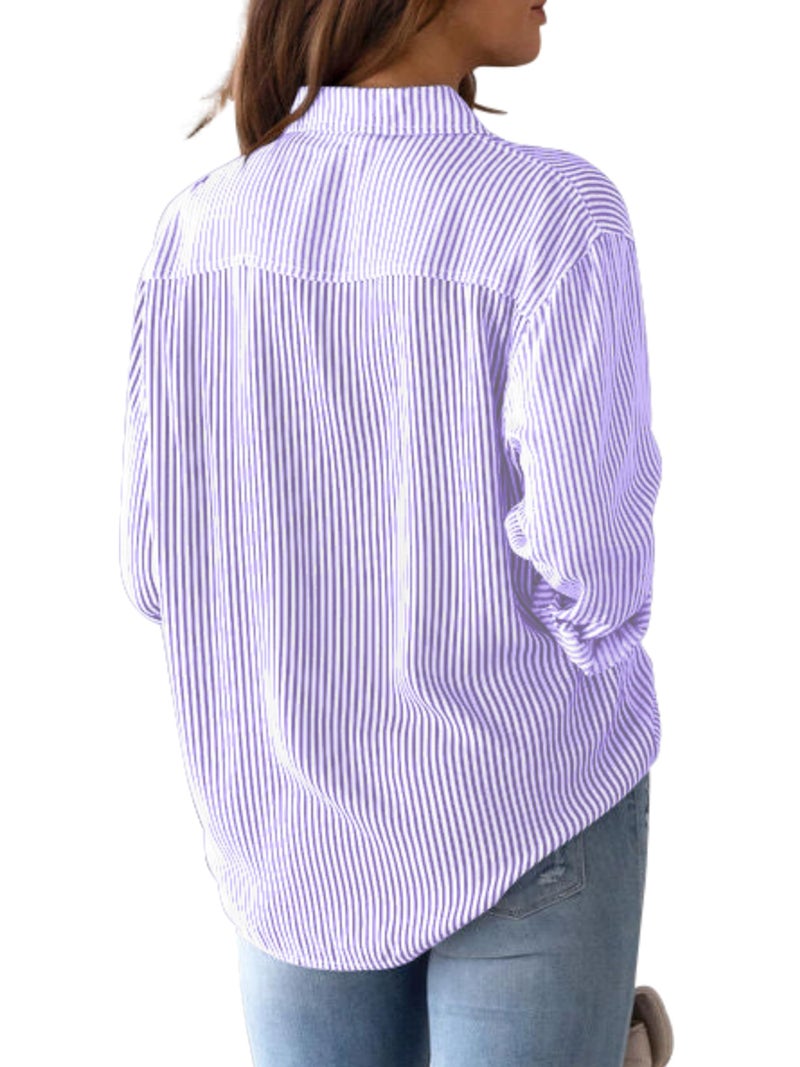 CUNLIN Light Purple Tops for Women Lavender Shirt Blouse Blouses & Button-Down Shirts Womens Striped Button Down Up Top Lavender Size L - Image 2