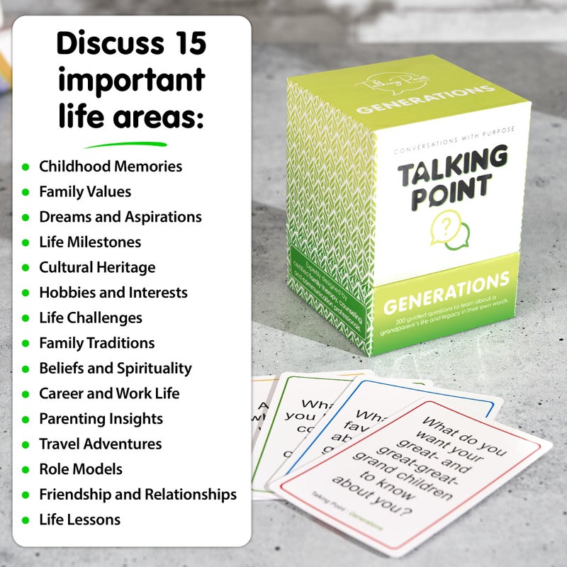 TALKING POINT CARDS 200 Generations Conversation Cards - Deep, Fun & Reflective Questions to Spark Connection - Perfect for Kids, Parents & Grandparents to Share Stories, Bond, and Create Lasting Memories Together - Image 4