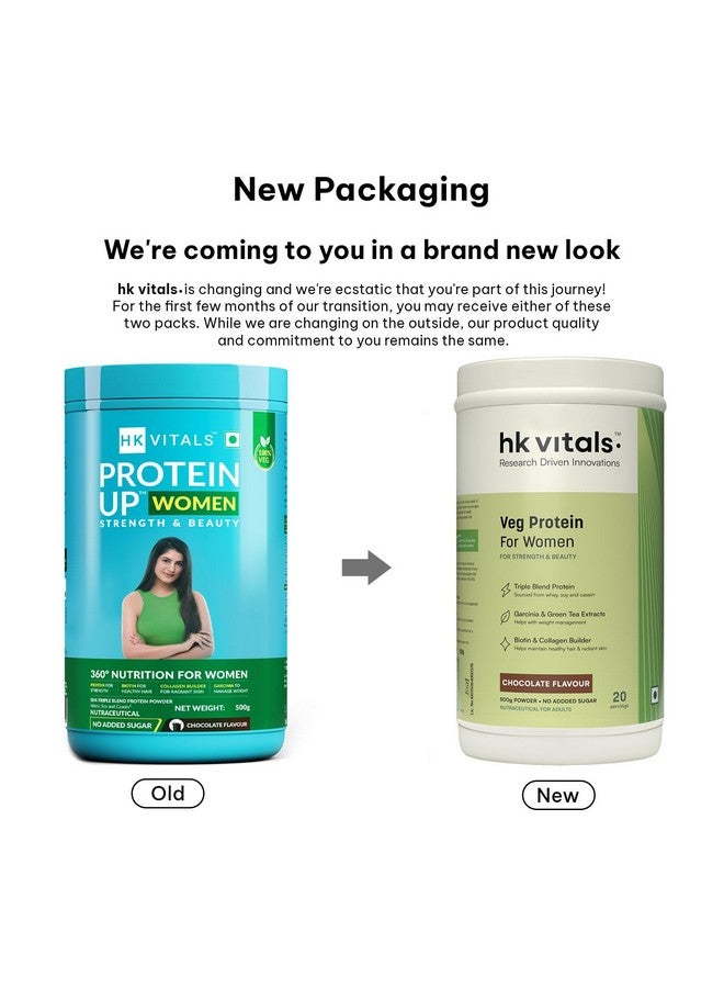 HealthKart hk vitals بروتين للنساء (شوكولاتة، 500غ) | بروتين نباتي مع الصويا، مصل اللبن، مزيج بناء الكولاجين، البيوتين، جارسينيا والشاي الأخضر | من أجل القوة والجمال - Image 2