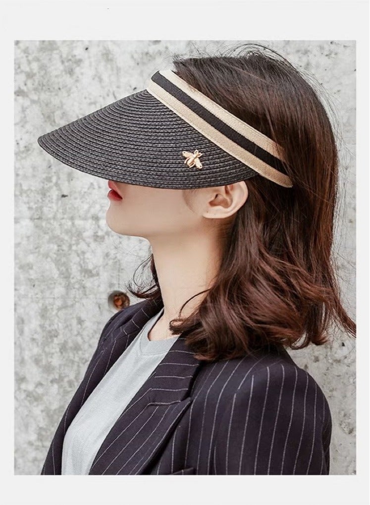 Generic 2 Pcs Empty Top Beach Straw Hat for Women Lady's Portable Beach Visor Bee Decor Sun Hat Casual Golf Beach Cap Outdoor Hat Garden Fishing Hiking - Image 2