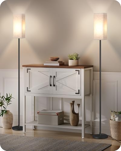 GOEBLESON 2 Pack Floor Lamp Pole Lamp with Foot Switch Modern Standing Lamp Lampshade Minimalist Freestanding Lamp Bulb Not Included for Living Room Bedroom Office Black and Beige E07LDP205 - Image 1