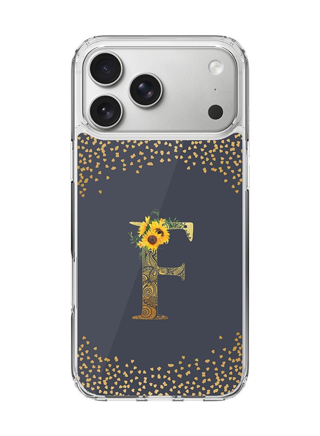 Stylizedd Classic Clear MagSafe Case for iPhone 17 Pro Max , Hybrid Soft Case Flexible Edges Anti Drop TPU PC Gel Thin Transparent Cover [ Designed for iPhone 17 Pro Max ] - Custom Monogram Initial Letter Floral Pattern Alphabet - F  (Grey )