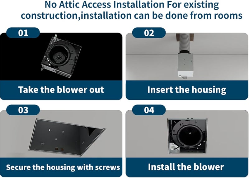 Tech Drive Bathroom Exhaust Fan 110 CFM, 1.5 Sone, 4-Inch Duct,No Attic Access Needed,Very Quiet Ventilation Fan, Easy to Install Ceiling Mounted, White, ETL Certified - Image 5