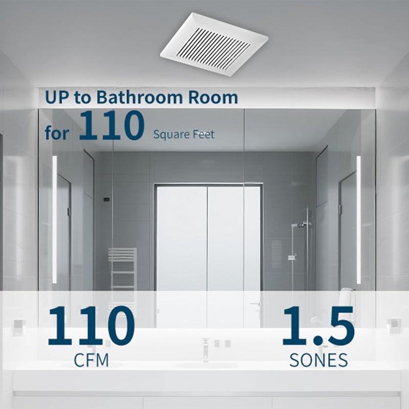 Tech Drive Bathroom Exhaust Fan 110 CFM, 1.5 Sone, 4-Inch Duct,No Attic Access Needed,Very Quiet Ventilation Fan, Easy to Install Ceiling Mounted, White, ETL Certified - Image 3
