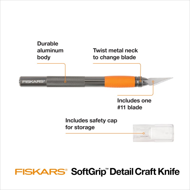 Fiskars Detail Craft Knife, Cool Gifts for Brother, Included with Protective Cover, 8", Exacto Knife for Crafting, Orange - Image 2