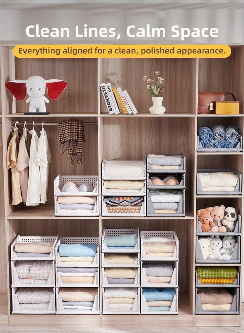 4 Pcs Stackable Plastic Storage Baskets, Foldable Closet Organizer Storage Bins, Drawer Shelf Storage Container Storage Boxes for Clothes & Accessories, Wardrobe Storage Box for Bedroom Clothes, Living Room Snacks, Kitchen Food Jars & Bathroom Toiletries - Image 4