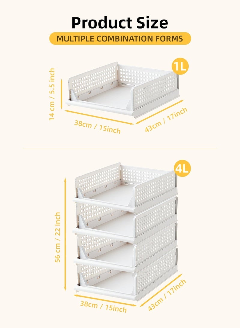 4 Pcs Stackable Plastic Storage Baskets, Foldable Closet Organizer Storage Bins, Drawer Shelf Storage Container Storage Boxes for Clothes & Accessories, Wardrobe Storage Box for Bedroom Clothes, Living Room Snacks, Kitchen Food Jars & Bathroom Toiletries - Image 5