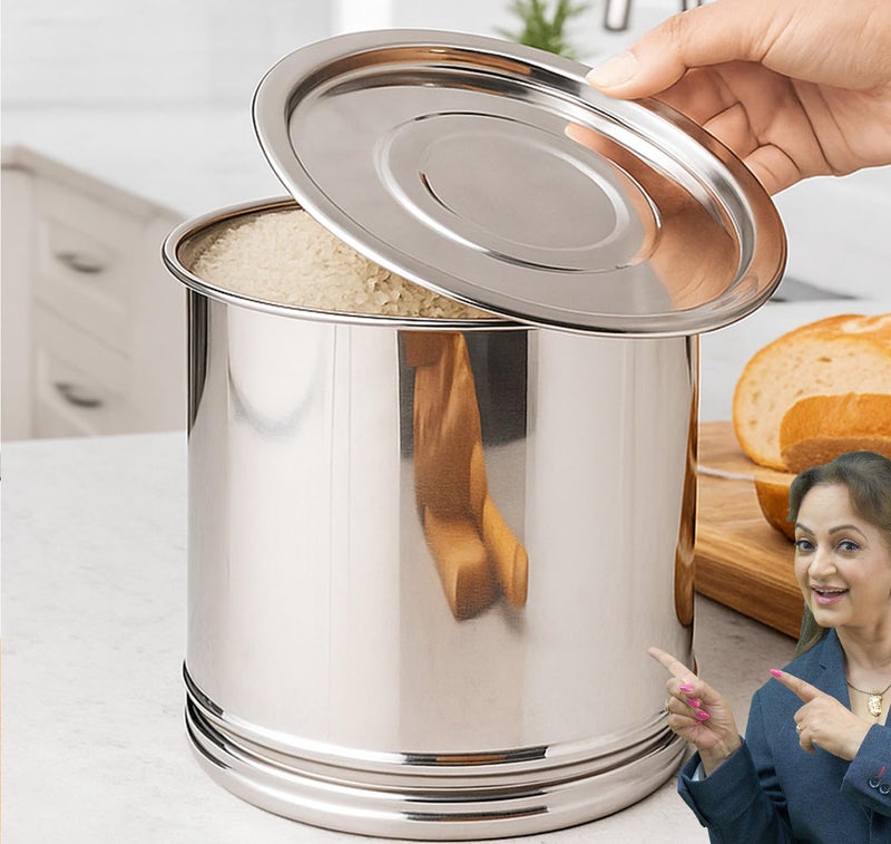 PANCA Stainless Steel Pawali Storage Drum | 13 Litre Capacity (Size 12) | Durable Food-Grade Steel Drum for Kitchen Storage | Ideal for Rice, Atta, Flour, Grains & Water | (Silver) - Image 1