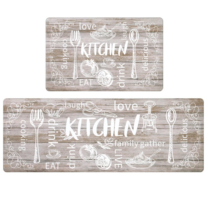 هيبي مجموعة سجادات مطبخ HEBE للأرضيات، قطعتان، سميكة، مضادة للإجهاد، مبطنة، مقاومة للماء، مانعة للانزلاق، سجادة مريحة للوقوف، مناسبة لحوض المطبخ، غرفة الغسيل، ديكور المنزل الريفي - Image 1