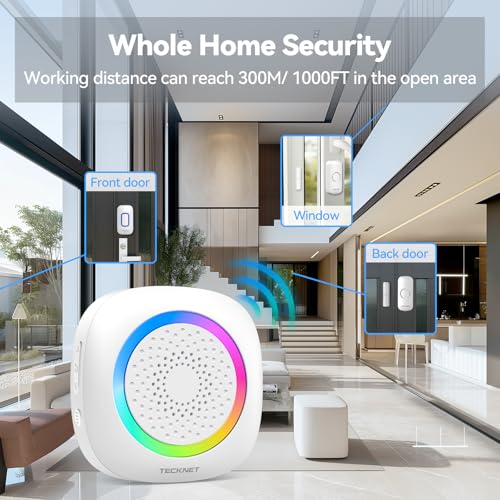 TECKNET Door Chimes When Door Opens, Wireless Door Sensor Chime Alarm with 1000Ft Range, 61 Songs, 5 Volume Levels, RGB Light, Door Chime for Business/Store/Home/Office When Entering - Image 2