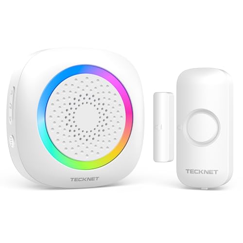 TECKNET Door Chimes When Door Opens, Wireless Door Sensor Chime Alarm with 1000Ft Range, 61 Songs, 5 Volume Levels, RGB Light, Door Chime for Business/Store/Home/Office When Entering - Image 1