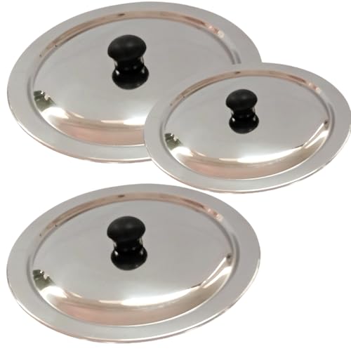 Starlinks® Heavy duty Stainless Steel ss Lid for Tope vessels, kadai, with Knob. Lid diameter 23.5cm,26.5 and 29.0cm. Approx.Weight 860gm. Quantity-1set (M4,5,6) - Image 1