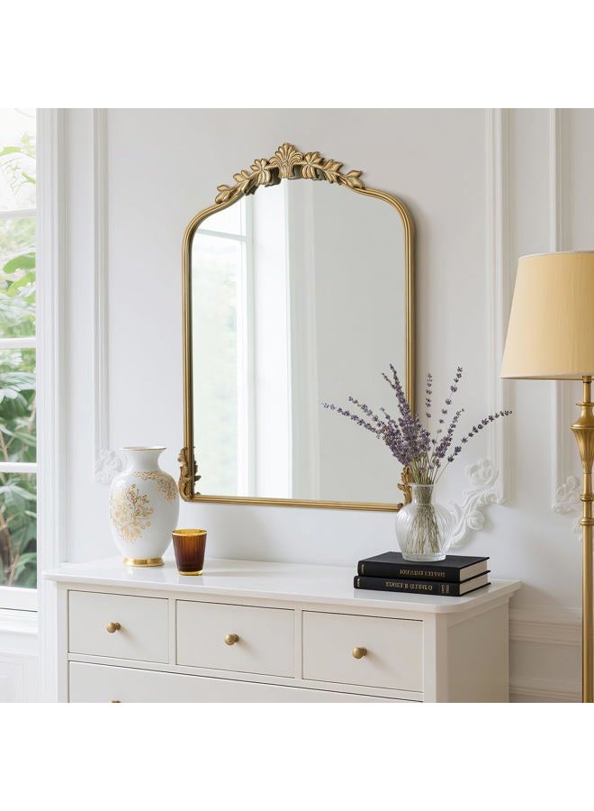 WallBeyond White Vintage Mirror for Vanity 24x32 Inch, Gold Antique Mirror with Ornate Frame, Arched Vintage for Bathroom, Living Room, Fireplace - Image 4