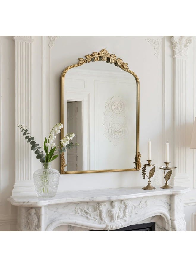 WallBeyond White Vintage Mirror for Vanity 24x32 Inch, Gold Antique Mirror with Ornate Frame, Arched Vintage for Bathroom, Living Room, Fireplace - Image 2