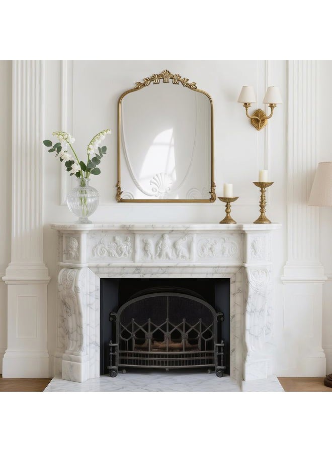 WallBeyond White Vintage Mirror for Vanity 24x32 Inch, Gold Antique Mirror with Ornate Frame, Arched Vintage for Bathroom, Living Room, Fireplace - Image 3