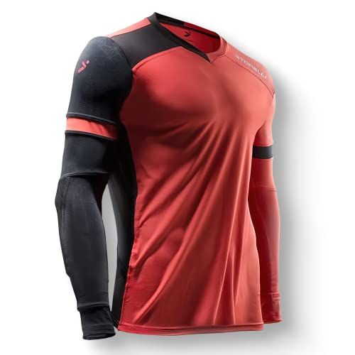 Storelli ExoShield Gladiator Goalkeeper Jersey, High-Impact Protection, Sweat-Wicking, Breathable Athletic Shirt for Soccer & Heavy-Duty Sports, Coral/Black, Youth Medium - Image 1