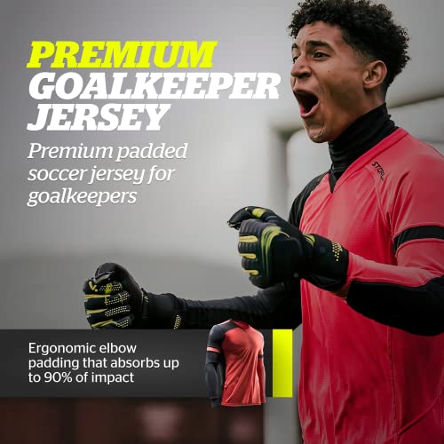 Storelli ExoShield Gladiator Goalkeeper Jersey, High-Impact Protection, Sweat-Wicking, Breathable Athletic Shirt for Soccer & Heavy-Duty Sports, Coral/Black, Youth Medium - Image 2
