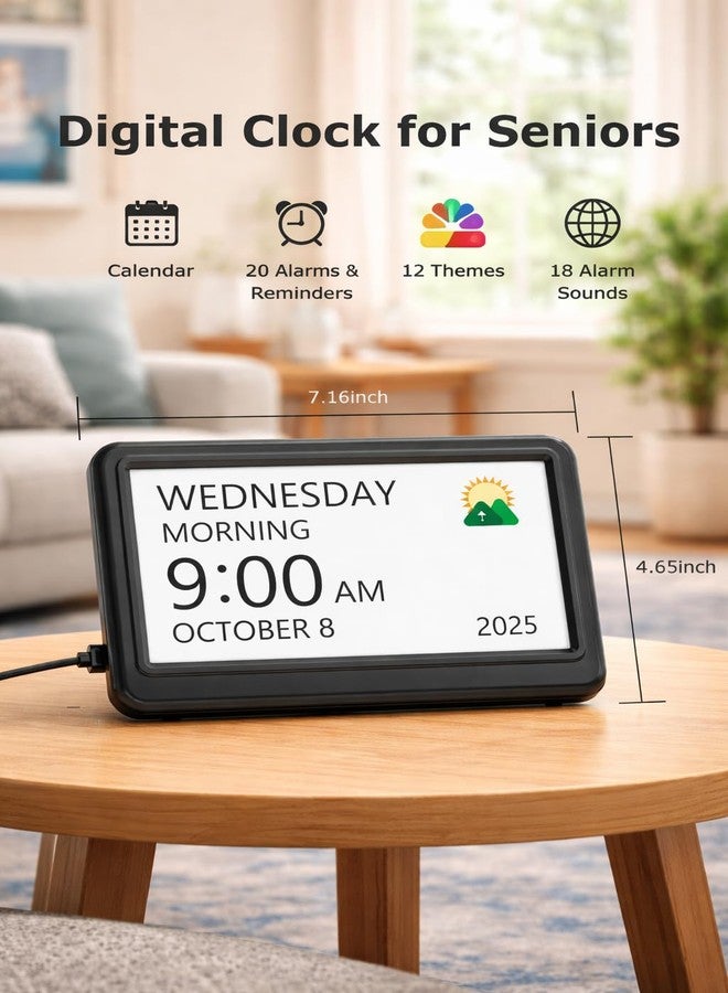 Mesqool Dementia & Alzheimer’s Clock for Seniors – 7" Large HD Display Digital Calendar with Day & Date, 20 Alarms & 20 Medicine Reminders, Memory Loss Support, Black - Image 2