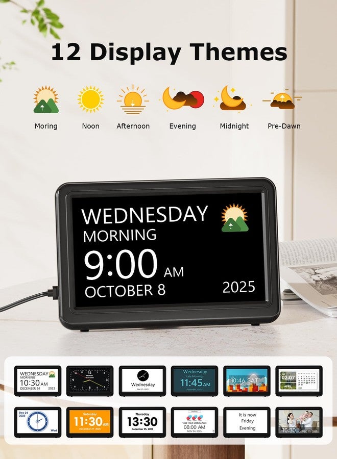 Mesqool Dementia & Alzheimer’s Clock for Seniors – 7" Large HD Display Digital Calendar with Day & Date, 20 Alarms & 20 Medicine Reminders, Memory Loss Support, Black - Image 5