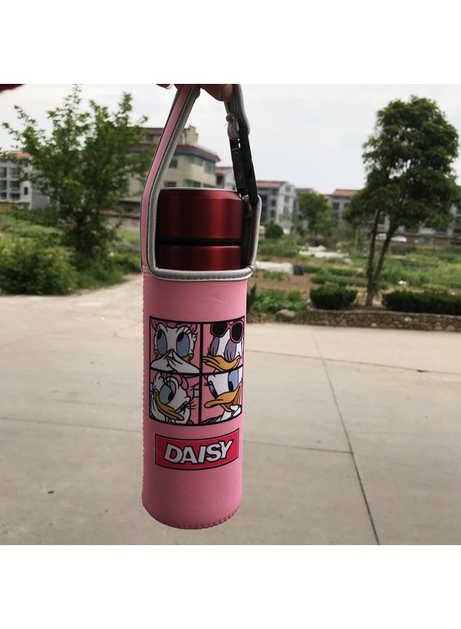 Wholesale Diving Material Cup Cover Crossbody Insulation Glass Protective Cover Cartoon Cute Drop-resistant Water Cup Handbag In Stock-Color:Four Grids-Daisy-Capacity:Small Size 350ml (height Cm)  - Image 1