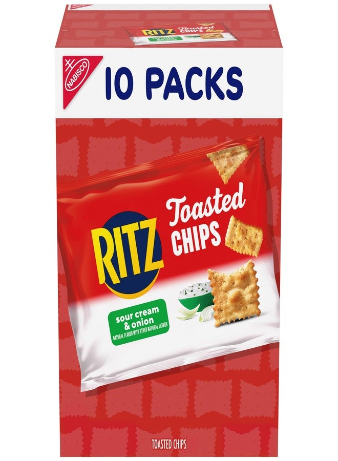 RITZ Toasted Chips Sour Cream and Onion Crackers, Lunch Snacks, 10-1.0 oz Snack Packs - Image 1