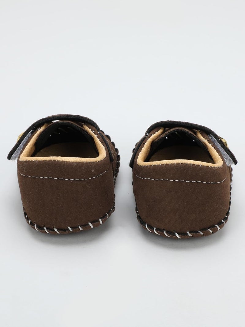 PureSole Baby Boy Soft Sole Moccasins | Brown Suede Velvet Crib Shoes with Star Accent | Non-Slip Infant First Walker Shoes | Newborns & Toddlers (6–12 Months) - Image 2