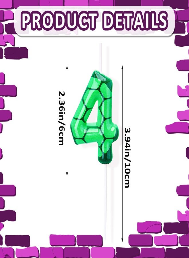 Conelist Number 4 Cartoon Turtle Theme Birthday Candle Green Turtle Candle Numeral Cake Topper for Kids Boys Girls Theme Birthday Decoration Supplies - Image 3
