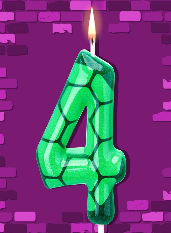 Conelist Number 4 Cartoon Turtle Theme Birthday Candle Green Turtle Candle Numeral Cake Topper for Kids Boys Girls Theme Birthday Decoration Supplies - Image 1