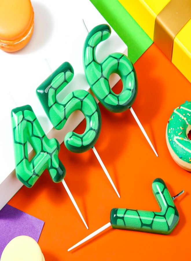 Conelist Number 4 Cartoon Turtle Theme Birthday Candle Green Turtle Candle Numeral Cake Topper for Kids Boys Girls Theme Birthday Decoration Supplies - Image 2
