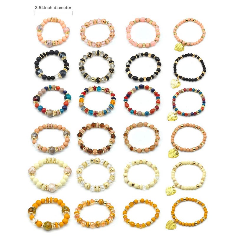 VONRU Bohemian Bracelet Sets for Women - 6 Sets Stackable Stretch Bracelets Multi-color Boho Jewelry for Women Hippie Bracelets Dainty Jewelry Best Friend Gift (Stackable bracelets with heart charm) - Image 5
