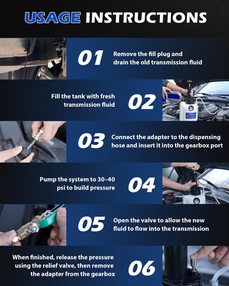 FAITIO 3L Transmission Fluid Transfer Pump w/ 12 ATF Adapters, Automotive Fluid Pressure Pump for Refilling Transmission, Differential and Gear Oil, Manual Car Oil Dispenser Pump - Image 4
