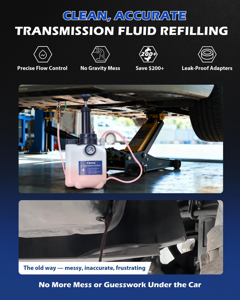 FAITIO 3L Transmission Fluid Transfer Pump w/ 12 ATF Adapters, Automotive Fluid Pressure Pump for Refilling Transmission, Differential and Gear Oil, Manual Car Oil Dispenser Pump - Image 2