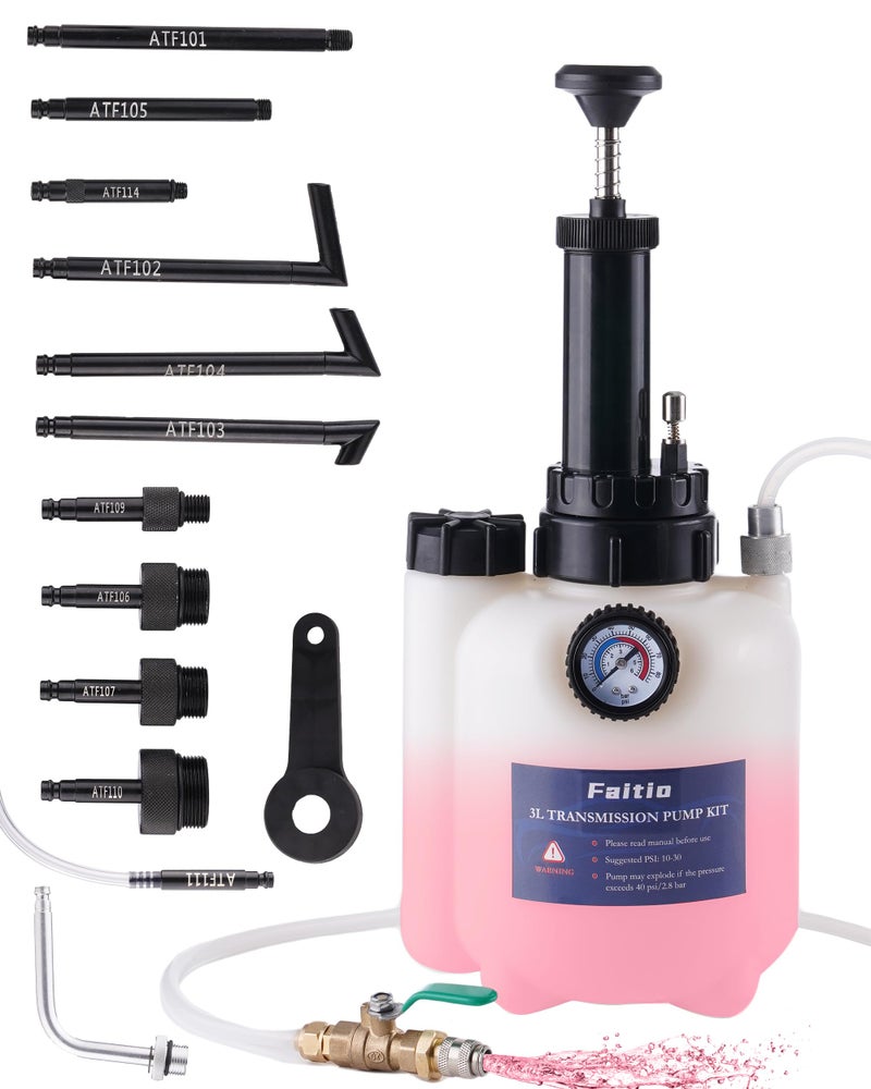 FAITIO 3L Transmission Fluid Transfer Pump w/ 12 ATF Adapters, Automotive Fluid Pressure Pump for Refilling Transmission, Differential and Gear Oil, Manual Car Oil Dispenser Pump - Image 1