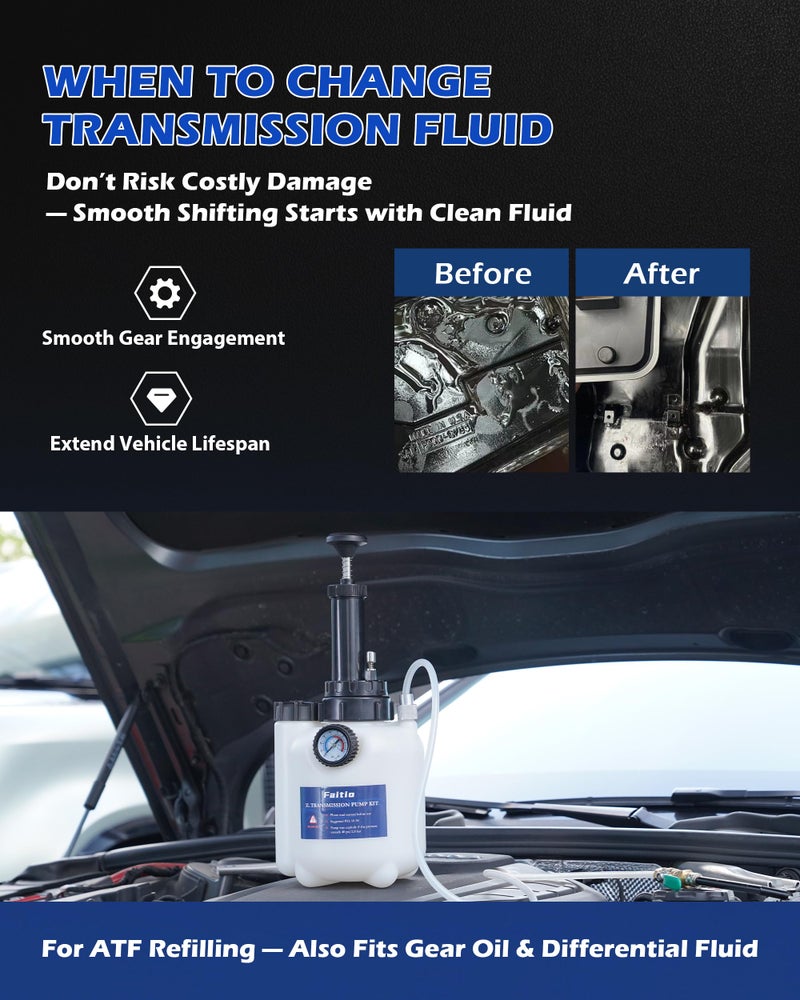 FAITIO 3L Transmission Fluid Transfer Pump w/ 12 ATF Adapters, Automotive Fluid Pressure Pump for Refilling Transmission, Differential and Gear Oil, Manual Car Oil Dispenser Pump - Image 5