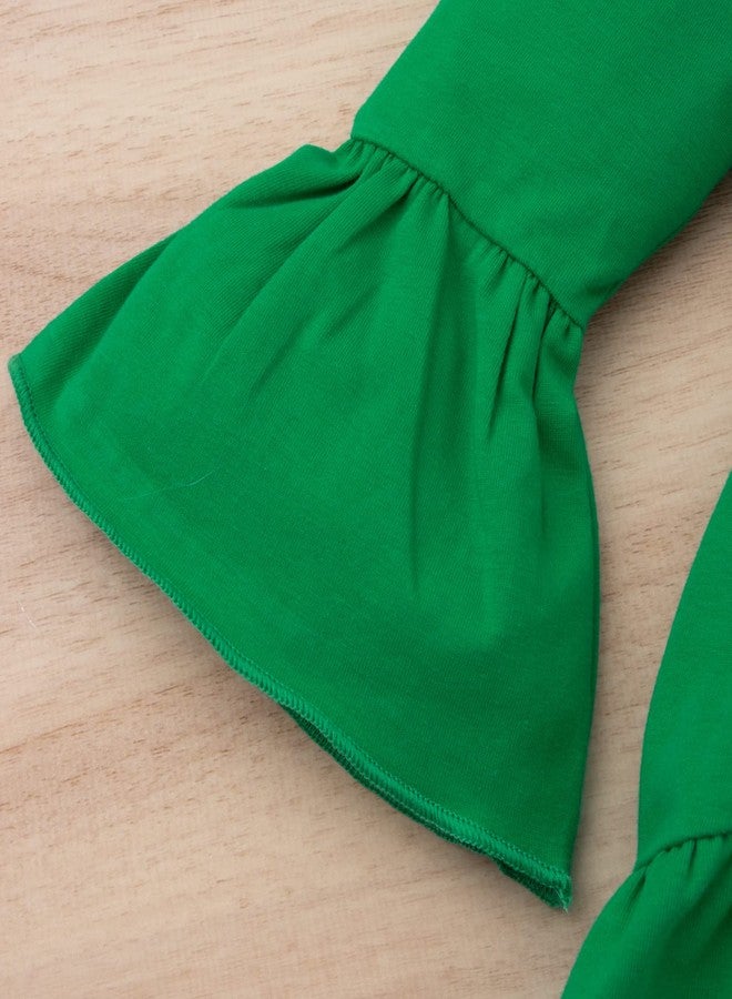 Noubeau Toddler Baby Girl St.Patrick's Day Outfits Solid Tunic Top Dress Lucky Clover Shamrock Four-Leaf Flared Pants Scarf Sets (Shamrock- 2, 3-4 Years) - Image 5