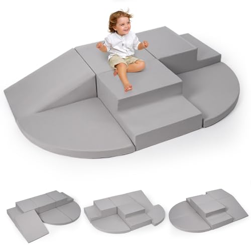 Rinnebbit 6Piece Foam Climbing Blocks for Toddlers Baby Climb and Crawl Soft Foam Play Set Machine Washable Cover Indoor Activity Play Structures Climbing Toys for Toddlers 13 Gray - Image 1
