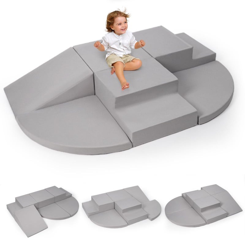 Rinnebbit 6Piece Foam Climbing Blocks for Toddlers Baby Climb and Crawl Soft Foam Play Set Machine Washable Cover Indoor Activity Play Structures Climbing Toys for Toddlers 13 Gray - Image 2
