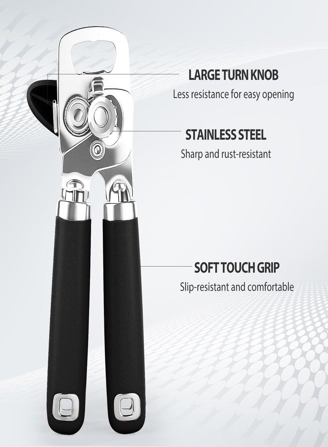 safring فتاحة علب يدوية من سافرينج، فتاحة علب متينة من الفولاذ المقاوم للصدأ بحواف ناعمة ومقبض مريح الملمس، مقبض يدوي كبير الحجم سهل الدوران، فتاحة زجاجات متعددة الوظائف، أسود - Image 3