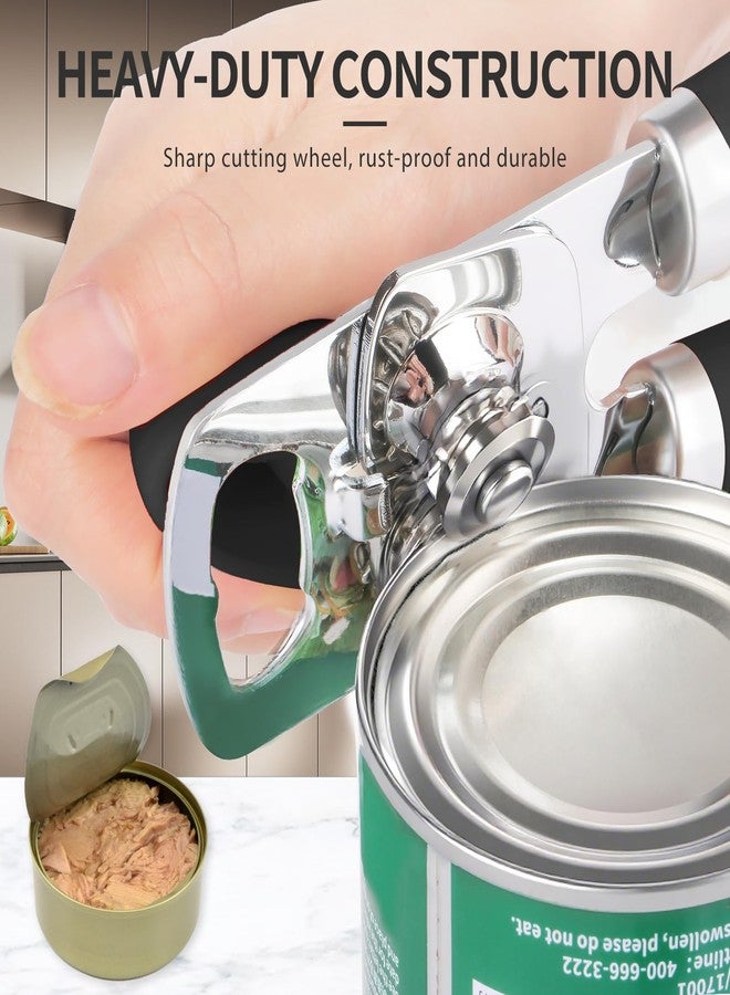 safring فتاحة علب يدوية من سافرينج، فتاحة علب متينة من الفولاذ المقاوم للصدأ بحواف ناعمة ومقبض مريح الملمس، مقبض يدوي كبير الحجم سهل الدوران، فتاحة زجاجات متعددة الوظائف، أسود - Image 4