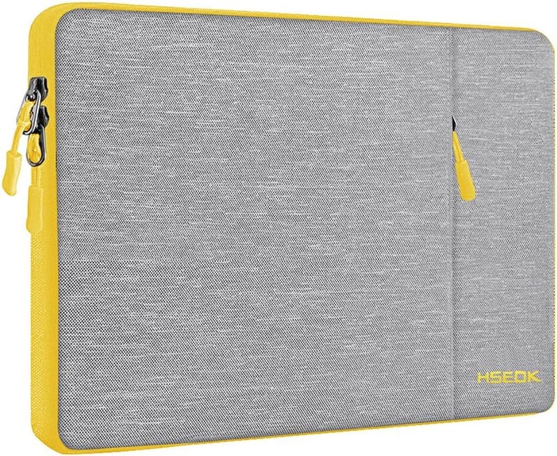 HSEOK Laptop Case 15.6 Inch Sleeve, Shockproof Protective Water Repellent with Accessory Pocket,Compatible with Mac Pro 16 inch 2025-2019, Sleeve Bag for Most 15 15.6 16 Notebooks,Gray&Yellow - Image 1