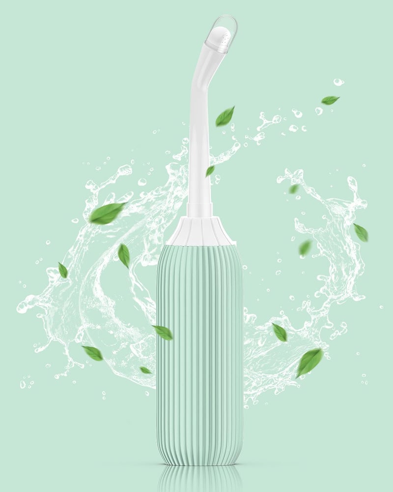 ELECTOMANIA ® 500ML Plastic Retractable Handheld Bidet Portable of Antislip, Bidet Angled Nozzle Spray with Travel Bag (Light green) - Image 1