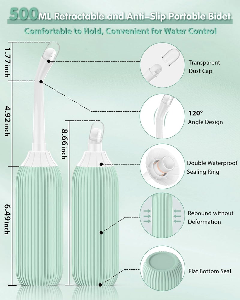 ELECTOMANIA ® 500ML Plastic Retractable Handheld Bidet Portable of Antislip, Bidet Angled Nozzle Spray with Travel Bag (Light green) - Image 3