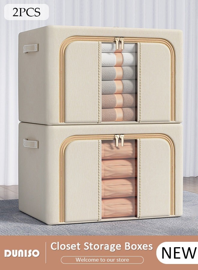 DUNISO 2 Packs Clothes Storage Box, Oxford Cloth Large Capacity Closet Storage Organizer, Foldable Steel Frame Storage Box with Clear Window and Portable Handle,Waterproof Storage Bins for Bedding, Blankets, Pillows, Toys, Books,Clothes - Image 1