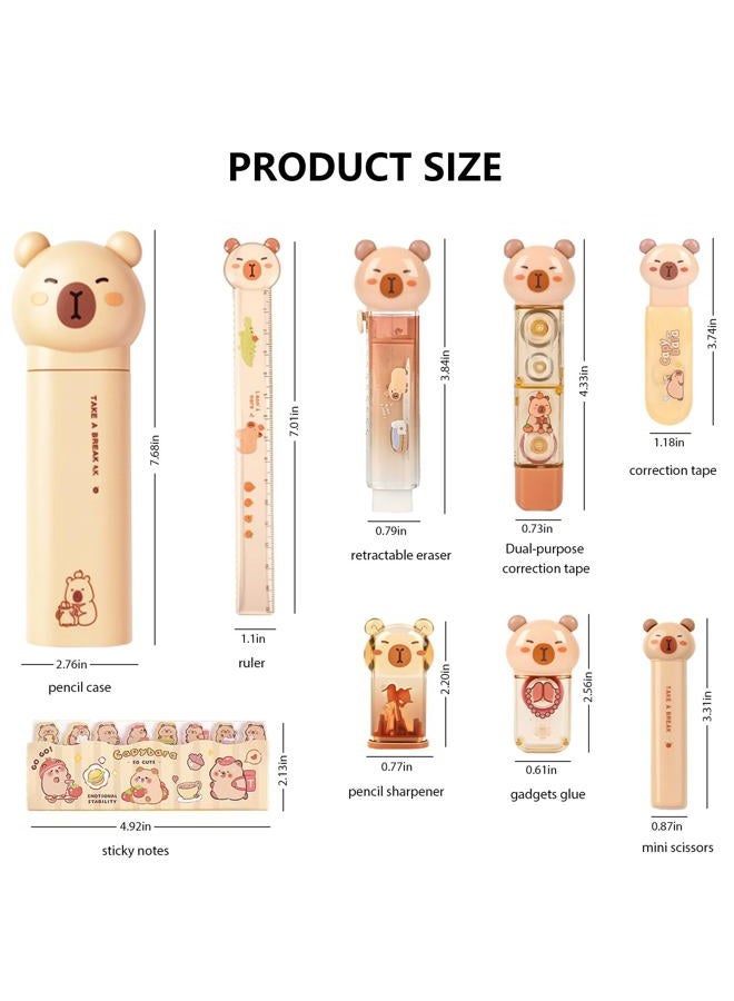 Daphilly Capybara Stationery Set,Cute Capybara School Supplies,Stationary Gift Set, Japanese Stationery Birthday GIFS, Includes Pencil Sharpener,Eraser, Correction Tape, Ruler, for Office School Supplies - Image 2