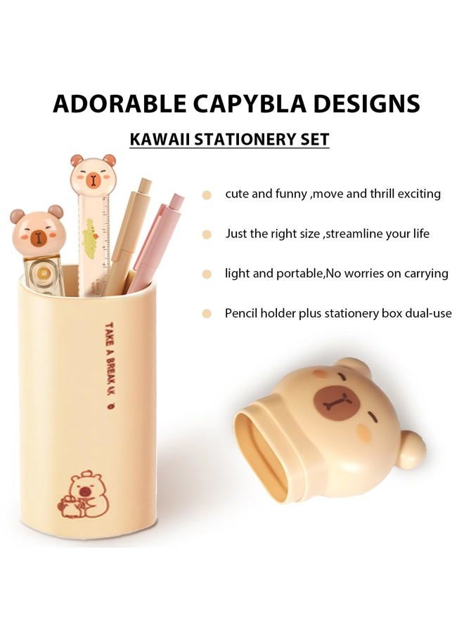 Daphilly Capybara Stationery Set,Cute Capybara School Supplies,Stationary Gift Set, Japanese Stationery Birthday GIFS, Includes Pencil Sharpener,Eraser, Correction Tape, Ruler, for Office School Supplies - Image 4