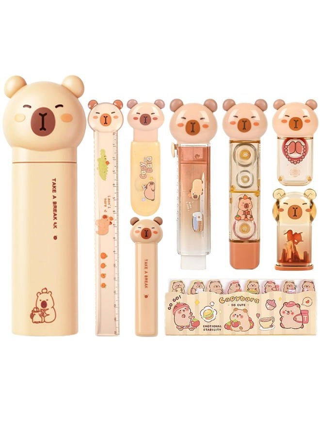 Daphilly Capybara Stationery Set,Cute Capybara School Supplies,Stationary Gift Set, Japanese Stationery Birthday GIFS, Includes Pencil Sharpener,Eraser, Correction Tape, Ruler, for Office School Supplies - Image 1