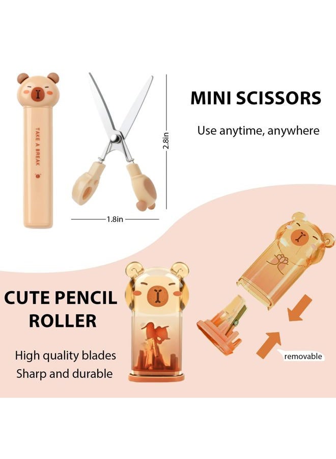 Daphilly Capybara Stationery Set,Cute Capybara School Supplies,Stationary Gift Set, Japanese Stationery Birthday GIFS, Includes Pencil Sharpener,Eraser, Correction Tape, Ruler, for Office School Supplies - Image 3