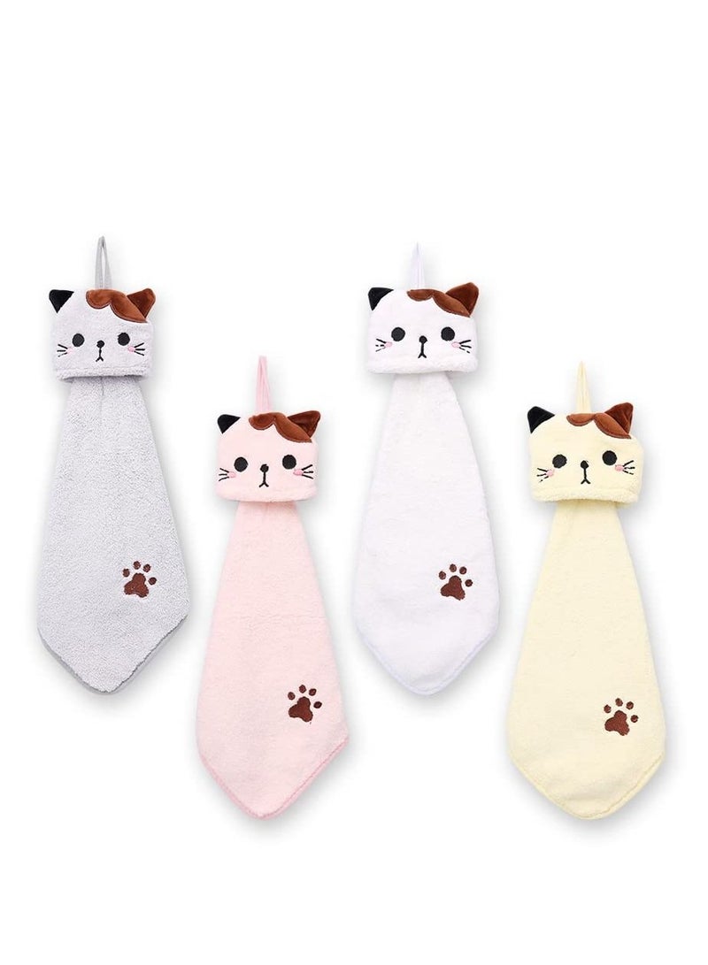 KASTWAVE 4 Pack Cute Hand Towels Bathroom Towels with Hanging Loop Children Hand Towel Animals Microfiber Coral Fleece Absorbent Hand Towel for Kitchen Bathroom Bedroom - Image 1
