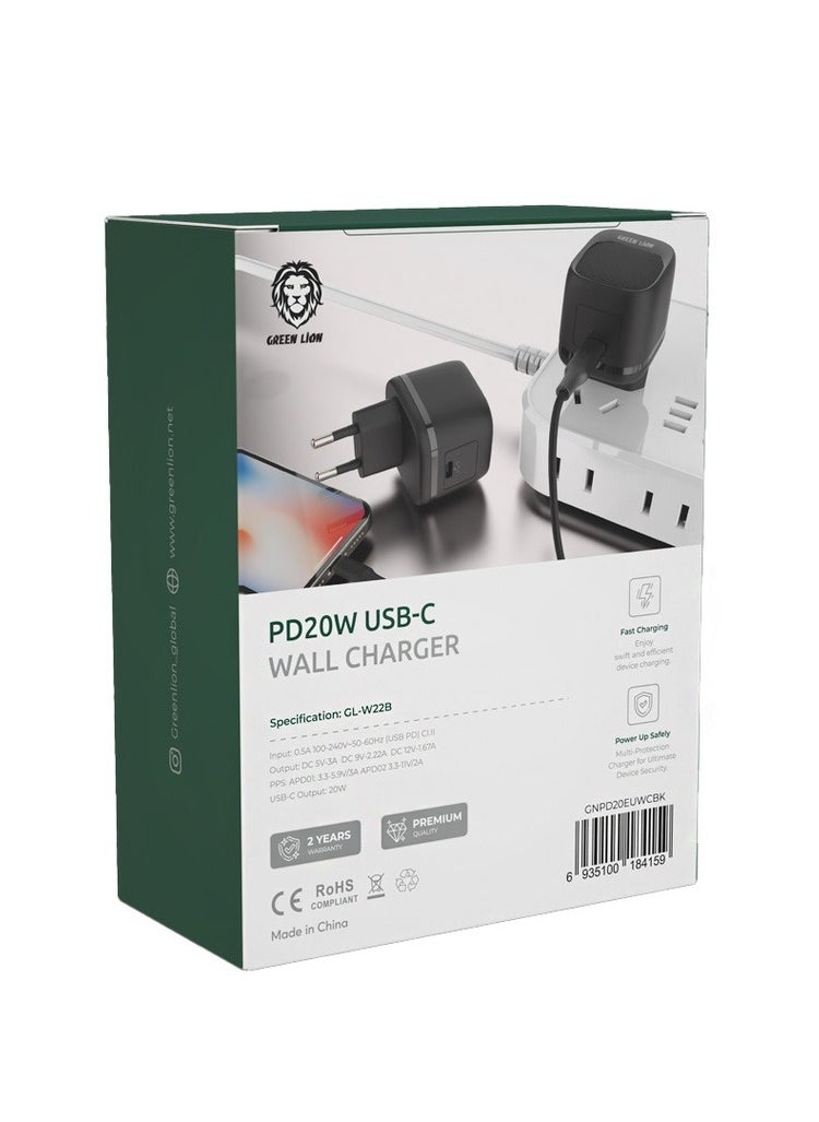GREEN LION - Green Lion PD 20W USB-C EU Wall Charger - Black - Image 1